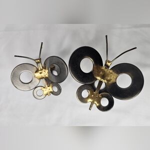 Vtg Folk Art Welded Metal Butterfly Sculpture Set Figurine